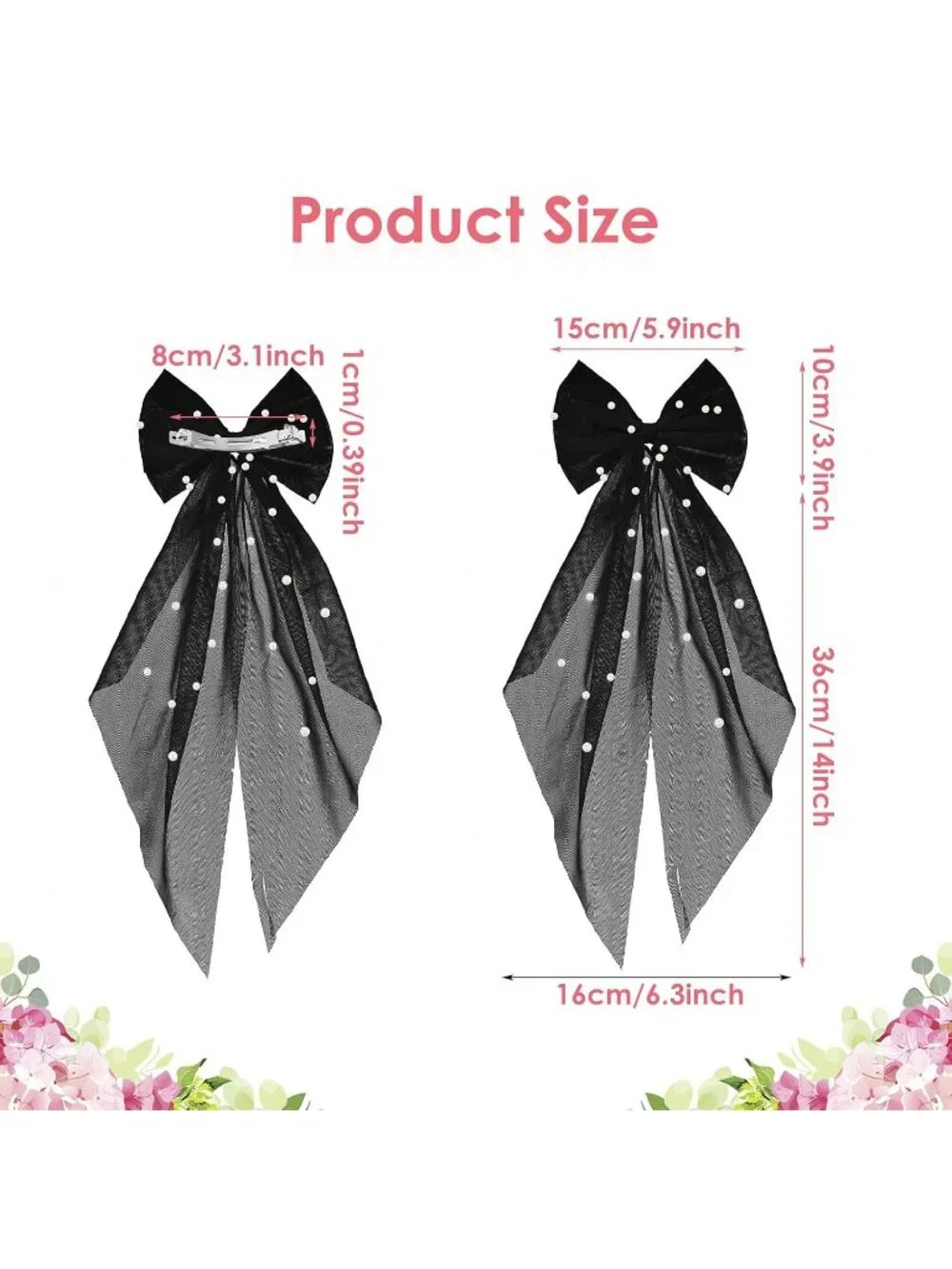 Women's Black Bridal Pearl Bridesmaid Barrette Hair SOLID Fantasy Bow Veil